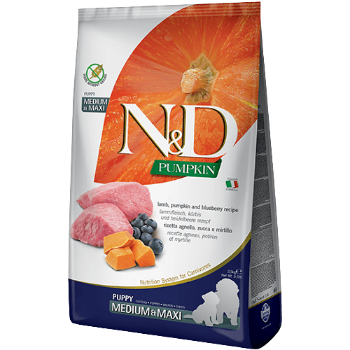 Dry Dog Food - N & D - PUMPKIN - Lamb & Blueberry - Puppy Medium & Maxi Farmina Dry Dog Food.