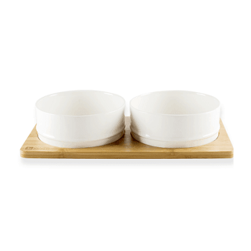 Bamboo and Ceramic Bowls - White - J & J Pet Club