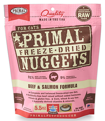 Cat Freeze-Dried Raw, Beef & Salmon Dinner Nuggets Primal Cat Food.