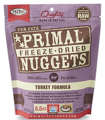 Cat Freeze-Dried Raw, Turkey Dinner Nuggets Primal Cat Food.