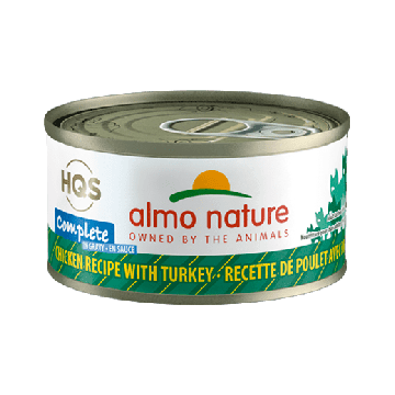 Canned Adult Cat Food - HQS Complete - Chicken recipe with Turkey in Gravy - 2.47 oz - J & J Pet Club - Almo Nature