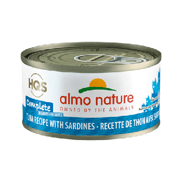 Canned Adult Cat Food - HQS Complete - Tuna recipe with Sardines in gravy - 2.47 oz - J & J Pet Club - Almo Nature