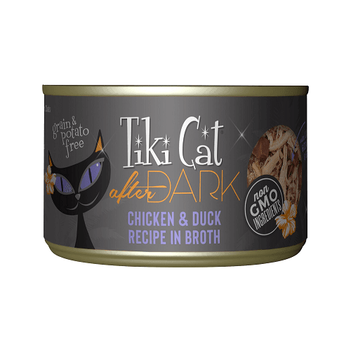 Canned Cat Food - AFTER DARK - Chicken & Duck Recipe in Broth - J & J Pet Club - Tiki Cat