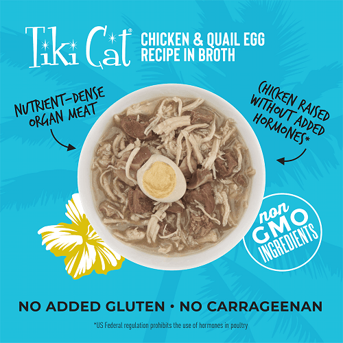 Canned Cat Food - AFTER DARK - Chicken & Quail Egg Recipe in Broth - J & J Pet Club - Tiki Cat