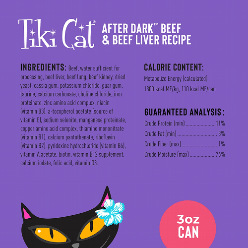 Canned Cat Food - AFTER DARK PATÉ - Beef & Beef Liver Recipe For Adult Cats - 3 oz - J & J Pet Club - Tiki Cat