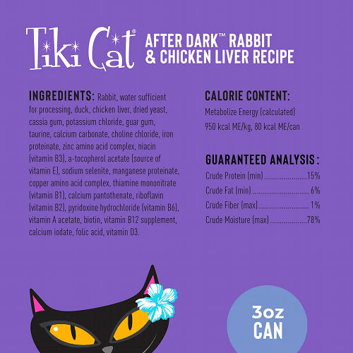 Canned Cat Food - AFTER DARK PATÉ - Rabbit & Chicken Liver Recipe For Adults Cats - 3 oz - J & J Pet Club - Tiki Cat