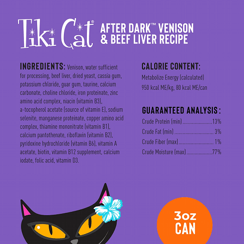 Canned Cat Food - AFTER DARK PATÉ - Venison & Beef Liver Recipe For Adults Cats - 3 oz - J & J Pet Club