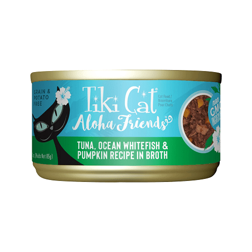 Canned Cat Food - ALOHA FRIENDS - Tuna, Ocean Whitefish & Pumpkin - J & J Pet Club - Tiki Cat