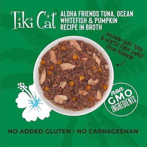 Canned Cat Food - ALOHA FRIENDS - Tuna, Ocean Whitefish & Pumpkin - J & J Pet Club - Tiki Cat
