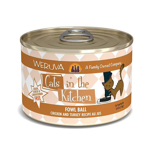 Canned Cat Food - Cats in the Kitchen - Fowl Ball - Chicken and Turkey Recipe Au Jus - J & J Pet Club - Weruva
