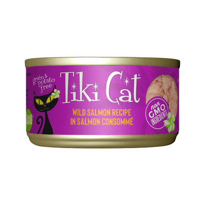 Canned Cat Food - Hanalei LUAU - Wild Salmon Recipe in Salmon Consommé - J & J Pet Club - Tiki Cat