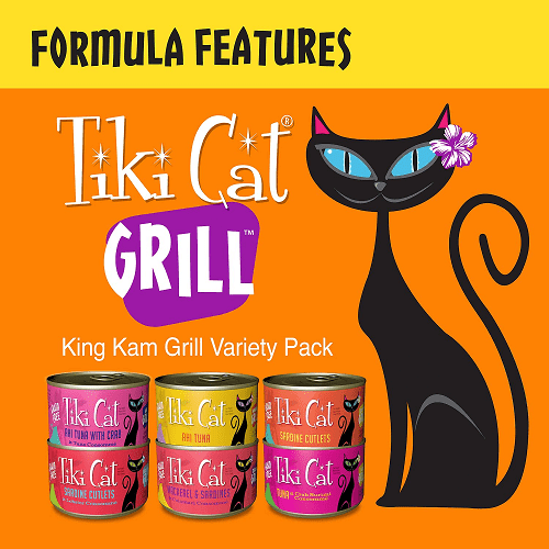 Canned Cat Food - King Kamehameha GRILL - Variety Pack - 2.8 oz can, case of 12 - J & J Pet Club - Tiki Cat