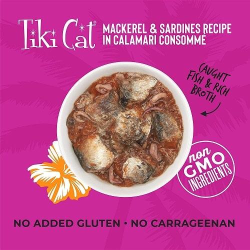 Canned Cat Food - Makaha GRILL - Mackerel & Sardines Recipe in Calamari Consommé - J & J Pet Club - Tiki Cat