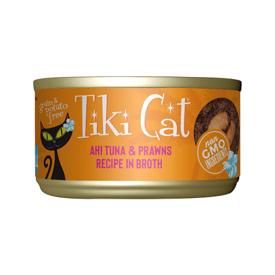 Canned Cat Food - Manana GRILL - Ahi Tuna & Prawns Recipe in Broth - J & J Pet Club - Tiki Cat