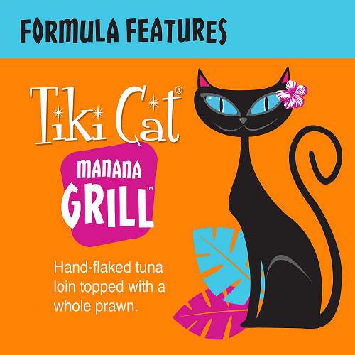 Canned Cat Food - Manana GRILL - Ahi Tuna & Prawns Recipe in Broth - J & J Pet Club - Tiki Cat