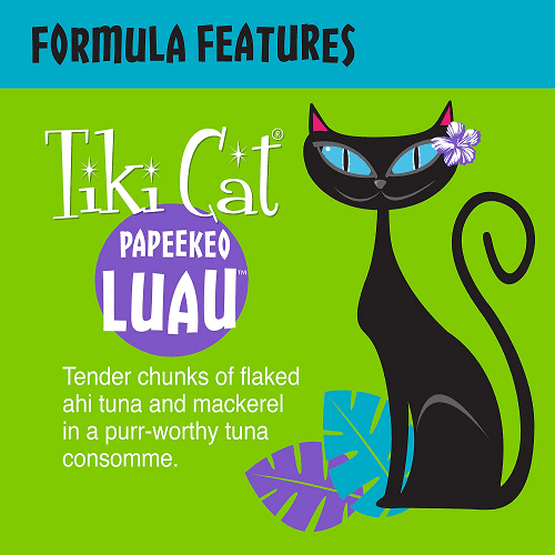 Canned Cat Food - Papeekeo LUAU - Ahi Tuna & Mackerel Recipe in Tuna Consommé - J & J Pet Club - Tiki Cat