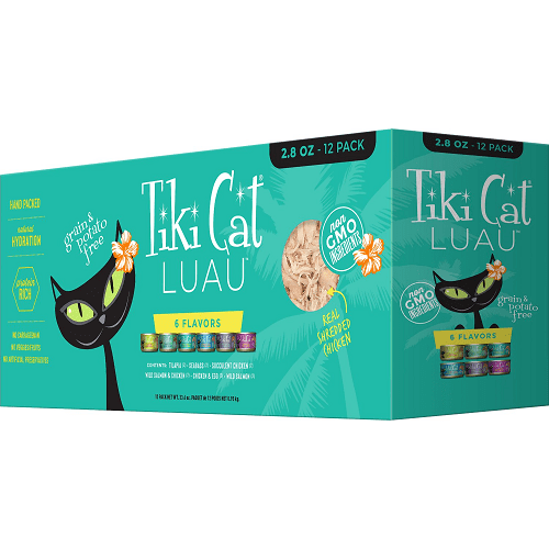 Canned Cat Food - Queen Emma LUAU - Variety Pack - 2.8 oz can, case of 12 - J & J Pet Club - Tiki Cat