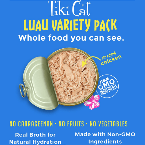 Canned Cat Food - Queen Emma LUAU - Variety Pack - 2.8 oz can, case of 12 - J & J Pet Club - Tiki Cat