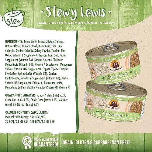 Canned Cat Food - Stew! - Stewy Lewis - Lamb, Chicken & Salmon Dinner in Gravy - 2.8 oz - J & J Pet Club