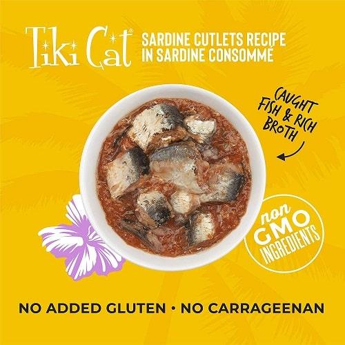 Canned Cat Food - Tahitian GRILL - Sardine Cutlets Recipe in Sardine Consommé - J & J Pet Club - Tiki Cat