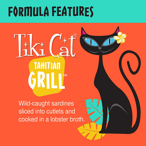 Canned Cat Food - Tahitian GRILL - Sardine Cutlets Recipe in Sardine Consommé - J & J Pet Club - Tiki Cat