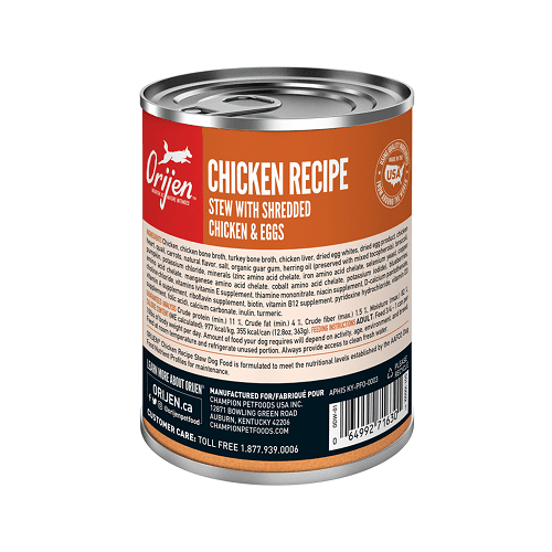 Canned Dog Food - Premium Wet Food - Adult - Chicken Recipe Stew with Shredded Chicken & Eggs - 12.8 oz - J & J Pet Club - Orijen