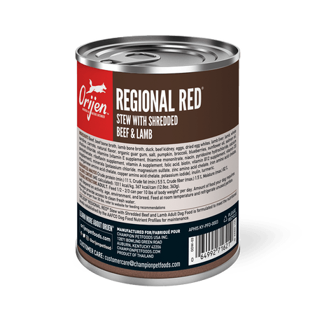 Canned Dog Food - Premium Wet Food - Adult - Regional Red Stew with Shredded Beef & Lamb - 12.8 oz - J & J Pet Club - Orijen