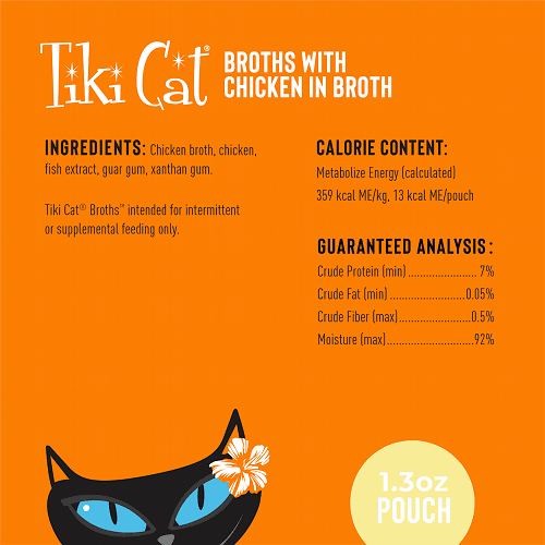 Cat Food Topper - BROTHS - Chicken in Broth - 1.3 oz pouch - J & J Pet Club - Tiki Cat