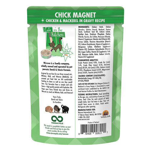 Cat Pouch - Cats in the Kitchen - Chick Magnet - Chicken & Mackerel in Gravy - 3 oz - J & J Pet Club - Weruva