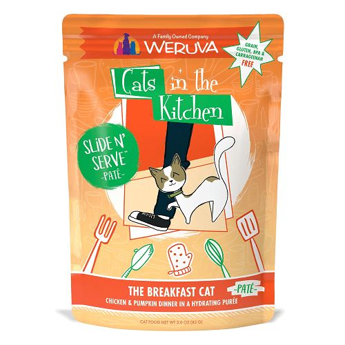 Cat Pouch - Cats in the Kitchen (SNS Paté) - The Breakfast Cat - Chicken & Pumpkin Dinner - 3 oz - J & J Pet Club - Weruva