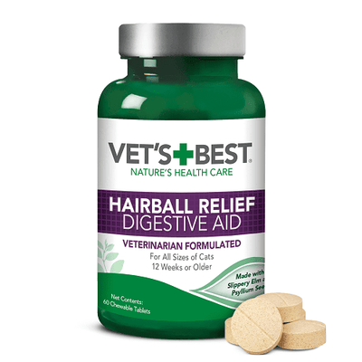 Cat Supplement - Hairball Relief Digestive Aid - 60 Tabs - J & J Pet Club - Vet's Best