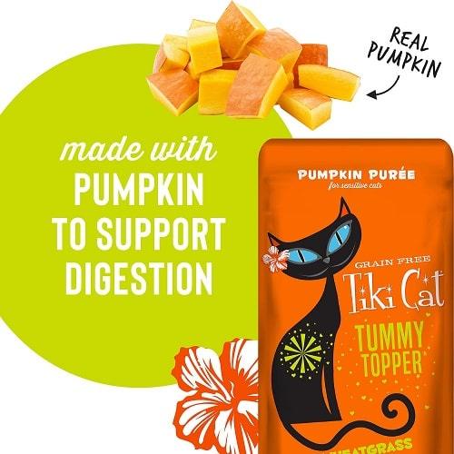 Cat Supplement - TUMMY TOPPERS - Pumpkin Puree & Wheatgrass - 1.5 oz pouch - J & J Pet Club - Tiki Cat