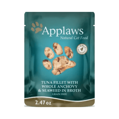 Cat Treat Pouch - Tuna with Whole Anchovy and Seaweed in Broth - 2.47 oz - J & J Pet Club - Applaws