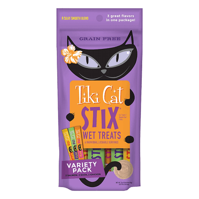 Cat Treat - STIX - Silky Smooth Meaty Treat - Variety Pack - 0.5 oz pouch, pack of 6 - J & J Pet Club - Tiki Cat
