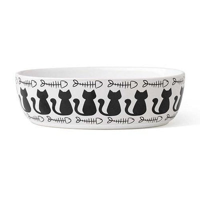 Ceramic Pet Bowl - 7" Kitty & Fish Bone Oval (Dishwasher Safe) - J & J Pet Club - PetRageous