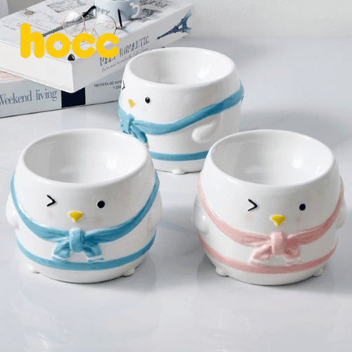 Ceramic Pet Bowl - Penguin Series - Skiing - J & J Pet Club - HOCC