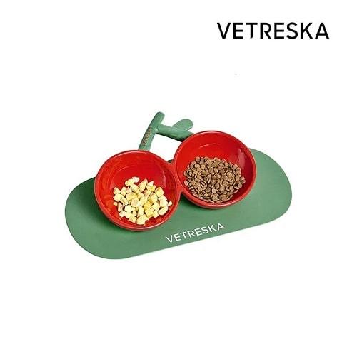 Cherry Ceramic Double Bowl (Free Dinner Mat Included) - J & J Pet Club - Vetreska