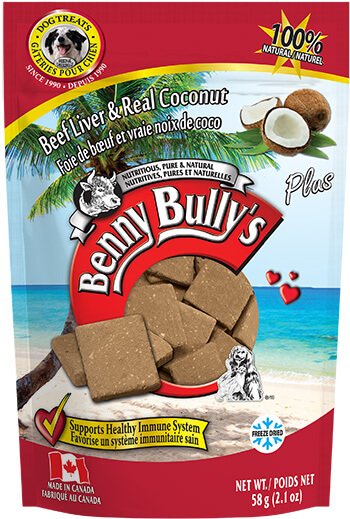 Freeze-Dried Dog Treats, Liver Plus - Beef Liver Plus Coconut - 58 g Benny Bully's Dog Treats.