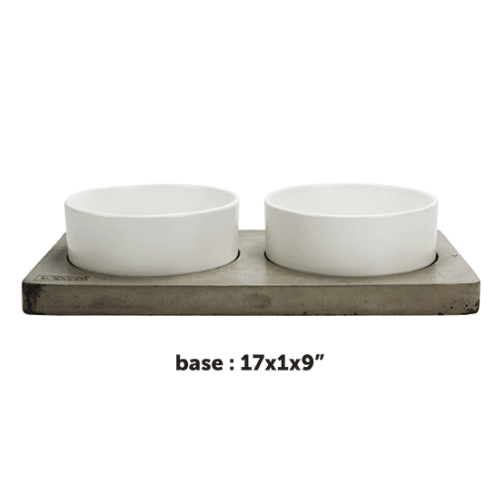 Concrete and Ceramic Bowls - Bowl Duo On Concrete - J & J Pet Club - Be One Breed