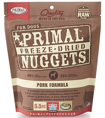 Dog Freeze-Dried Raw, Pork Dinner Nuggets Primal Dog Food.