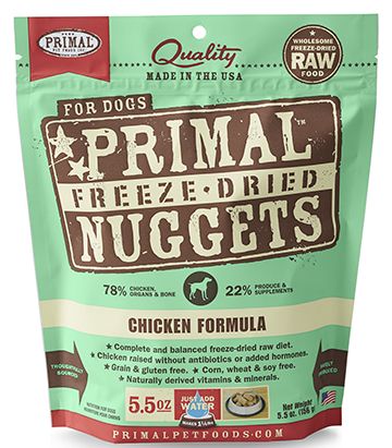 Dog Freeze-Dried Raw, Chicken Dinner Nuggets Primal Dog Food.