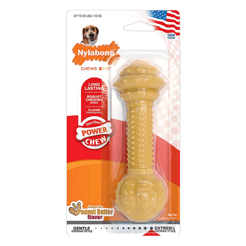 Dog Chew Toy - Power Chew - Durable Barbell (Peanut Butter Flavor) - J & J Pet Club - Nylabone