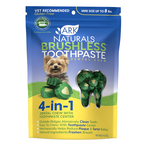 Dog Dental Chew - Mini Brushless Toothpaste - for dogs up to 8 lbs - 4 oz - J & J Pet Club - Ark Naturals