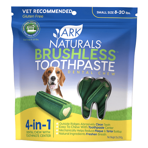 Dog Dental Chew - Small Brushless Toothpaste - for dogs 8 to 20 lbs - 12 oz - J & J Pet Club - Ark Naturals