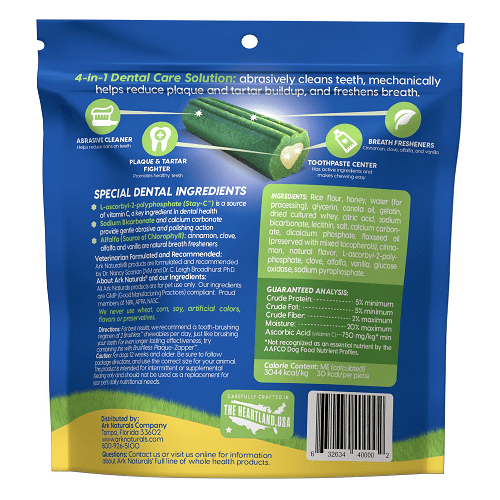 Dog Dental Chew - Small Brushless Toothpaste - for dogs 8 to 20 lbs - 12 oz - J & J Pet Club - Ark Naturals