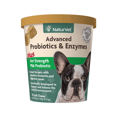 Dog Digestive Supplement - Advanced Probiotics & Enzymes Soft Chew (Plus Vet Strength PB6 Probiotic) - 70 ct cup - J & J Pet Club - Naturvet