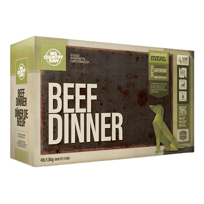 Dog Frozen Raw - DINNERS - Beef Dinner Carton - 4 x 1 lb - J & J Pet Club - Big Country Raw