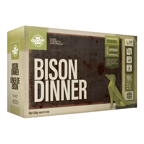 Dog Frozen Raw - DINNERS - Bison Dinner Carton - 4 x 1 lb - J & J Pet Club - Big Country Raw