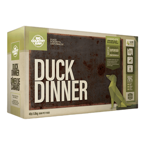 Dog Frozen Raw - DINNERS - Duck Dinner Carton - 4 x 1 lb - J & J Pet Club - Big Country Raw