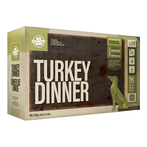 Dog Frozen Raw - DINNERS - Turkey Dinner Carton - 4 x 1 lb - J & J Pet Club - Big Country Raw